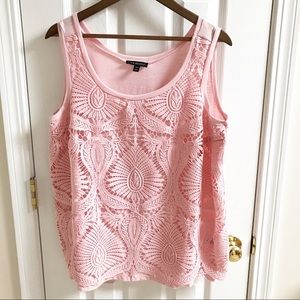 LANE BRYANT Plus Size Pink Lace Overlay Tank Top